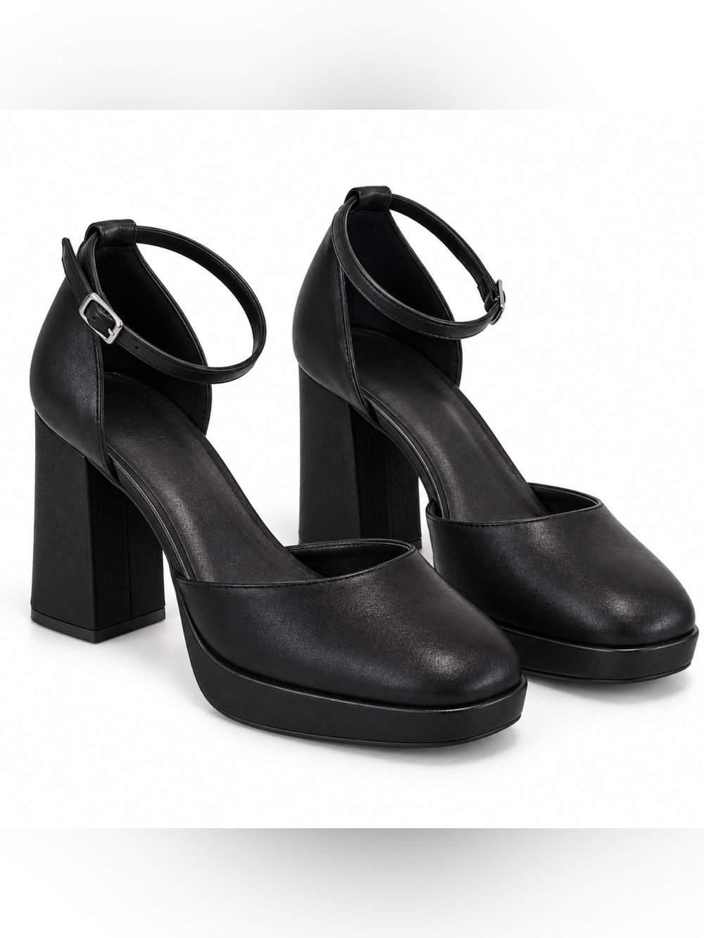 SO Jinny Women’s Size 8.5 Black Ankle Strap Block Heel Pumps Shoes NIB